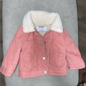 Pink winter jacket with faux collar